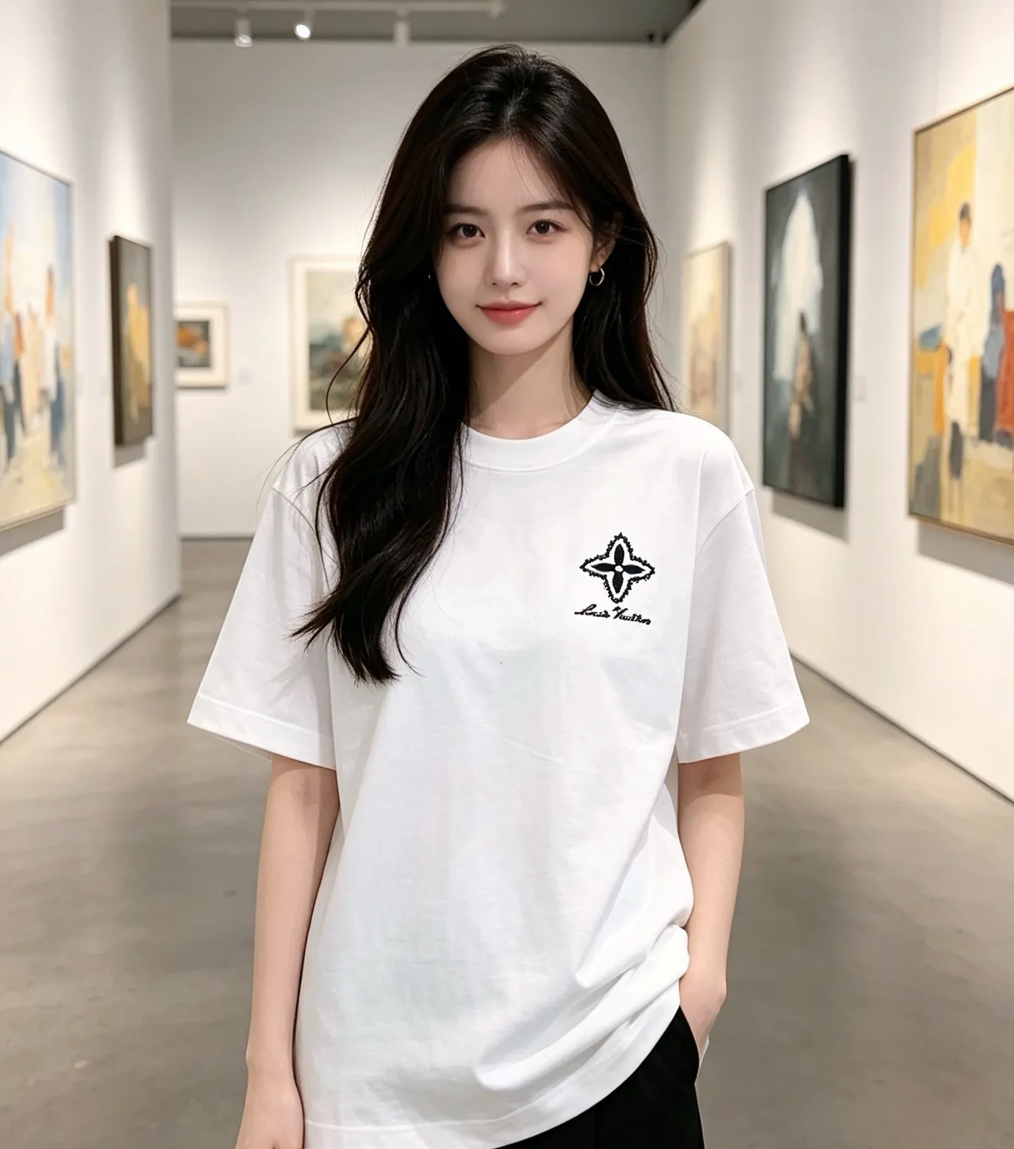 Louis Vuitton/Louis Vuitton four-leaf clover old flower embroidery round neck short sleeves